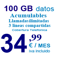 Tarifa de 100 GB y 3 lineas compartidas Telefonica